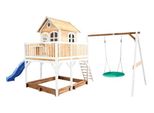 Axi Liam Casetta Con Pavimento, Sabbiera, Altalena A Nido E Scivolo Blu | Casa Da Gioco Per Giardino / Esterno In Marrone E Bianco Da Legno | Parco Giochi Per Bambini