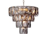 Casa Padrino Lampadario Grigio / Argento Ø 60 X H. 65 Cm - Moderno Lampadario Rotondo In Vetro Di Cristallo - Qualità Lussuosa