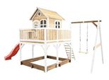 Axi Liam Casetta Con Pavimento, Sabbiera, Altalena Singola E Scivolo Rosso | Casa Da Gioco Per Giardino / Esterno In Marrone E Bianco Da Legno | Parco Giochi Per Parco Giochi Per Bambini