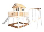 Axi Liam Casetta Con Pavimento, Sabbiera, Altalena Singola E Scivolo Bianco | Casa Da Gioco Per Giardino / Esterno In Marrone E Bianco Da Legno | Parco Giochi Per Parco Giochi Per Bambini