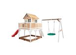 Axi Liam Casetta Con Pavimento, Sabbiera, Altalena A Nido E Scivolo Rosso | Casa Da Gioco Per Giardino / Esterno In Marrone E Bianco Da Legno | Parco Giochi Per Bambini