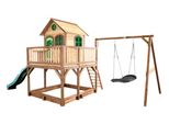 Axi Liam Casetta Con Pavimento, Sabbiera, Scivolo Verde E Altalena A Nido D'ape | Casa Da Gioco Per Giardino / Esterno In Marrone & Verde Da Legno | Parco Giochi Per Bambini