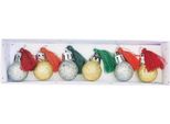 6 Mini Baubles Natalizi Con Paillettes E Pom-Pom Rossi E Verdi