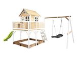 Axi Liam Casetta Con Pavimento, Sabbiera, Altalena A Nido E Scivolo Verde Lime | Casa Da Gioco Per Giardino / Esterno In Marrone E Bianco Da Legno | Parco Giochi Per Bambini