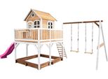 Axi Liam Casetta Con Pavimento, Sabbiera, Doppia Altalena E Scivolo Viola | Casa Da Gioco Per Giardino / Esterno In Marrone E Bianco Da Legno | Parco Giochi Per Bambini
