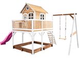 Axi Liam Casetta Con Pavimento, Sabbiera, Altalena Singola E Scivolo Viola | Casa Da Gioco Per Giardino / Esterno In Marrone E Bianco Da Legno | Parco Giochi Per Parco Giochi Per Bambini