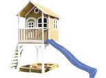 Axi Sarah Casetta Con Pavimento, Sabbiera E Scivolo Blu | Casa Da Gioco Per Giardino / Esterno In Marrone E Bianco In Legno | Parco Giochi Per Bambini