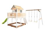 Axi Liam Casetta Con Pavimento, Sabbiera, Doppia Altalena E Scivolo Verde Lime | Casa Da Gioco Per Giardino / Esterno In Marrone E Bianco Da Legno | Parco Giochi Per Bambini