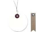 Etichette Bianche Con Filo - Rotonde Ø 5 Cm + 20 Etichette Kraft A Gagliardetto