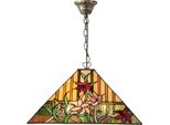 Casa Padrino Lampada A Sospensione Tiffany Multicolore 40 X 40 X H. 95 Cm - Lampada A Sospensione Tiffany Con Paralume In Vetro Fatto A Mano