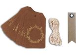 20 Etichette Kraft 4,5 X 8 Cm Corona Floreale Dorata E Spago + 20 Etichette Kraft A Gagliardetto