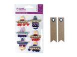 6 Adesivi 3D - Cappelli Messicani Sombreros 5,5 Cm + 20 Etichette Kraft A Gagliardetto