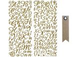 Adesivi Alfabeto E Numeri - Dorati Con Glitter + 20 Etichette Kraft A Gagliardetto