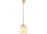 Casa Padrino Lampada A Sospensione Color Ottone / Alabastro Ø 20 X H. 24 Cm - Elegante Lampada A Sospensione Con Paralume Rotondo In Alabastro