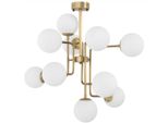 Casa Padrino Lampadario Ottone Antico / Bianco 84 X 84 X H. 73 Cm - Lampadario Moderno Con Paralumi Rotondi In Vetro