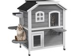 Casetta Per Gatti Pawhut Con Tetto In Asfalto, Casetta Per Gatti Da Esterno Con Scale, Villa Per Gatti A 2 Piani, Impermeabile, Da Giardino, In Legno Di Abete, Grigio, 99,5 X 76 X 91 Cm