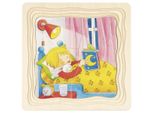 Goki 57424 Puzzle A Strati My Day 20 X 20 X 1,5 Cm, Legno, 4 Strati, 20 Pezzi, Colorato