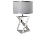Casa Padrino Lampada Da Tavolo Argento / Bianco / Grigio Ø 32 X H. 70 Cm - Lampada Da Tavolo Moderna Con Paralume Rotondo In Seta Artificiale - Collezione Lusso
