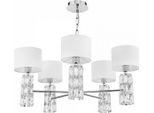 Casa Padrino Lampadario Di Design Argento / Bianco Ø 70 X H. 37,2 Cm - Lampadario Moderno In Metallo Con Eleganti Elementi In Vetro E Paralumi Rotondi
