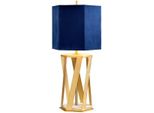 Casa Padrino Lampada Da Tavolo Color Ottone / Bianco / Blu 27,5 X 27,5 X H. 87 Cm - Lampada Da Tavolo Moderna Con Paralume In Seta Artificiale - Collezione Luxury