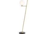 Casa Padrino Lampada Da Terra In Ottone Antico / Nero / Bianco 39 X 30 X H. 159 Cm - Lampada Da Terra Moderna In Metallo Con Base In Marmo E Paralume In Vetro Rotondo - Qualità Lussuosa