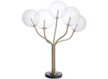 Casa Padrino Lampada Da Tavolo Alogena Color Ottone Antico/Nero Ø 55 X H. 80 Cm - Lampada Da Tavolo In Metallo Dimmerabile Con Paralumi In Vetro Tondo E Base In Marmo - Collezione Luxury