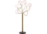 Casa Padrino Lampada Da Terra Alogena Color Ottone Antico/Nero Ø 70 X H. 170 Cm - Lampada Da Terra Dimmerabile In Metallo Con Paralumi In Vetro Tondo E Base In Marmo - Collezione Luxury