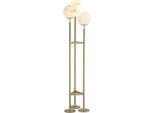 Casa Padrino Lampada Da Terra In Ottone Antico / Alabastro 42,5 X 37 X H. 172 Cm - Lampada Da Terra Moderna Con Paralumi Rotondi In Alabastro - Luxury Lights
