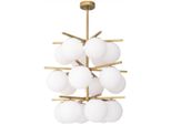 Casa Padrino Lampadario In Ottone Antico Colorato / Bianco Ø 68 X H. 80 Cm - Lampadario Moderno In Metallo Con Paralumi Rotondi In Vetro - Collezione Luxury