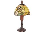 Casa Padrino Lampada Da Tavolo Tiffany Multicolore / Marrone Ø 15 X H. 29 Cm - Lampada Sgabello A Mosaico Decorativo Con Paralume In Vetro Fatto A Mano
