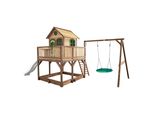 Axi Liam Casetta Con Pavimento, Sabbiera, Altalena A Nido E Scivolo Bianco | Casa Da Gioco Per Giardino / Esterno In Marrone E Verde In Legno | Parco Giochi Per Bambini