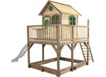 Axi Liam Casetta Con Pavimento, Sabbiera, Altalena Singola E Scivolo Bianco | Casa Da Gioco Per Giardino / Esterno In Marrone E Verde In Legno | Parco Giochi Per Bambini