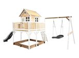 Axi Liam Casetta Con Pavimento, Sabbiera, Altalena A Nido E Scivolo Grigio | Casa Da Gioco Per Giardino / Esterno In Marrone E Bianco Da Legno | Parco Giochi Per Bambini