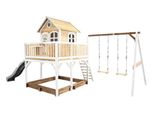 Axi Liam Casetta Con Pavimento, Sabbiera, Doppia Altalena E Scivolo Grigio | Casa Da Gioco Per Giardino / Esterno In Marrone E Bianco In Legno | Parco Giochi Per Bambini
