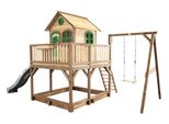 Axi Liam Casetta Con Pavimento, Sabbiera, Doppia Altalena E Scivolo Grigio | Casa Da Gioco Per Giardino / Esterno In Marrone & Verde Da Legno | Parco Giochi Per Bambini