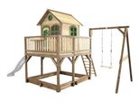 Axi Liam Casetta Con Pavimento, Sabbiera, Doppia Altalena E Scivolo Bianco | Casa Da Gioco Per Giardino / Esterno In Marrone E Verde In Legno | Parco Giochi Per Bambini