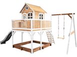 Axi Liam Casetta Con Pavimento, Sabbiera, Altalena Singola E Scivolo Grigio | Casa Da Gioco Per Giardino / Esterno In Marrone E Bianco In Legno | Parco Giochi Per Bambini