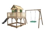 Axi Liam Casetta Con Pavimento, Sabbiera, Altalena A Nido E Scivolo Grigio | Casa Da Gioco Per Giardino / Esterno In Marrone E Verde In Legno | Parco Giochi Per Bambini
