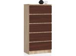 Comò Elegante K60 Con 5 Cassetti In Rovere Sonoma E Colore Wengé Per Un Moderno Spazio Di Archiviazione