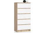 Akord Credenza 5 Cassetti Rovere Sonoma/Bianco 60X40X121 Cm