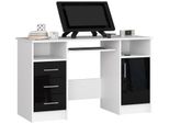 Scrivania Scandinava Nera Lucida Con Ripiano Estraibile E 3 Cassetti 124 Cm