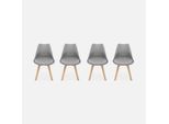 Set 4 Sedie Scandinave Imbottite, Gambe In Legno , Grigio