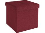 Intirilife Sgabello Pieghevole 38X38X38 Cm In Granato Rosso - Cubo Di Seduta Con Vano Portaoggetti E Coperchio In Tessuto Con Incavi - Cubo Di Seduta Poggiapiedi Scatola Portaoggetti Sgabello A Cassapanca