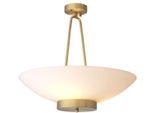 Casa Padrino Lampada A Sospensione In Ottone Antico / Bianco Ø 59 X H. 52 Cm - Lampada A Sospensione Rotonda In Acciaio Con Paralume In Vetro - Collezione Luxury
