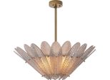 Casa Padrino Lampadario In Ottone Anticato / Grigio Ø 86 X H. 80,5 Cm - Lampadario Rotondo Da Salotto Con Vetro Soffiato A Bocca - Qualità Lussuosa