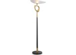 Casa Padrino Lampada Da Terra Colore Ottone Antico / Nero / Bianco 61 X 35 X H. 181,5 Cm - Lampada Da Terra In Ottone Con Paralume In Vetro E Base In Marmo - Collezione Luxury