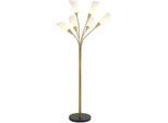 Casa Padrino Lampada Da Terra Color Ottone Antico / Nero / Bianco Ø 140 X H. 188 Cm - Lampada Da Terra Moderna In Metallo Con Base In Marmo E 6 Bracci Flessibili - Collezione Luxury