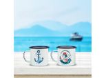 Anemoss Marine Collection Sailor Girl&Anchor Tazze Smaltate, Tazza Da Campeggio, Tazza Smaltata Da 350 Ml, Tazza Da Caffè Per Esterni E Campeggio, TüRkiye Made