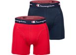 Boxer Champion Da Uomo, Confezione Da 2 - Cotone, Cintura Con Logo, Monocolore Blu/Rosso S