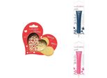 Set Di Biscotti Con Cuore In Rilievo + 2 Bastoncini Di Cioccolato Blu Notte E Fucsia